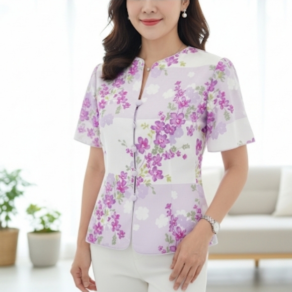 Adrianna Papell Pink/Purple Floral Blouse, 8, NWT - Picture 9 of 10